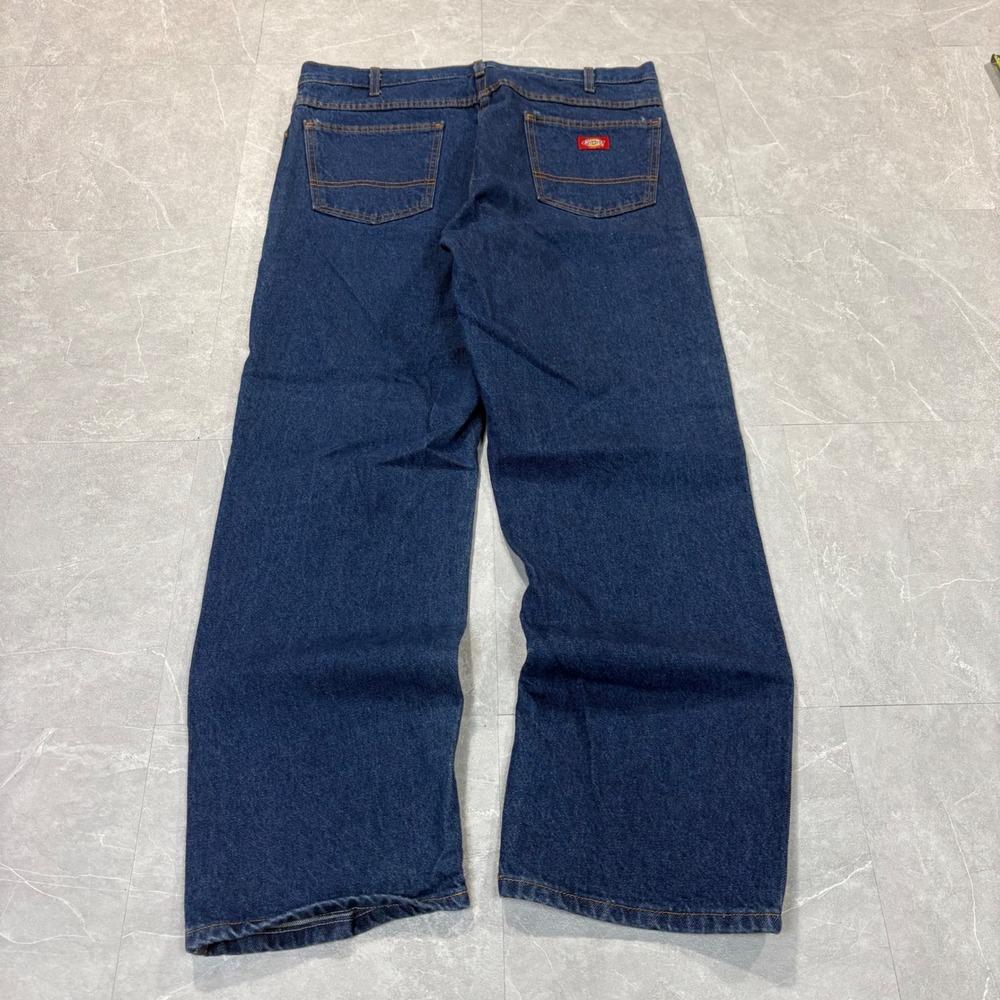 Dickies Mens Relaxed Fit Straight Leg Denim Jeans Dark Wash Blue 38x30 Workwear